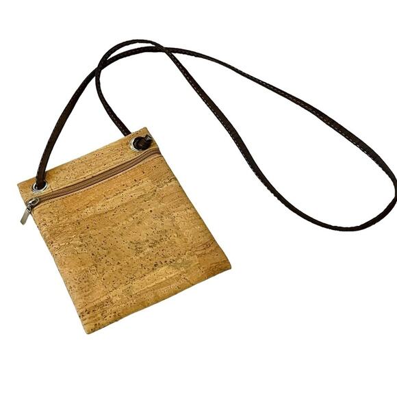 Boutique Handbags - Handmade Coastal Boho Natural Cork Lightweight Flat Beige Mini Crossbody Bag